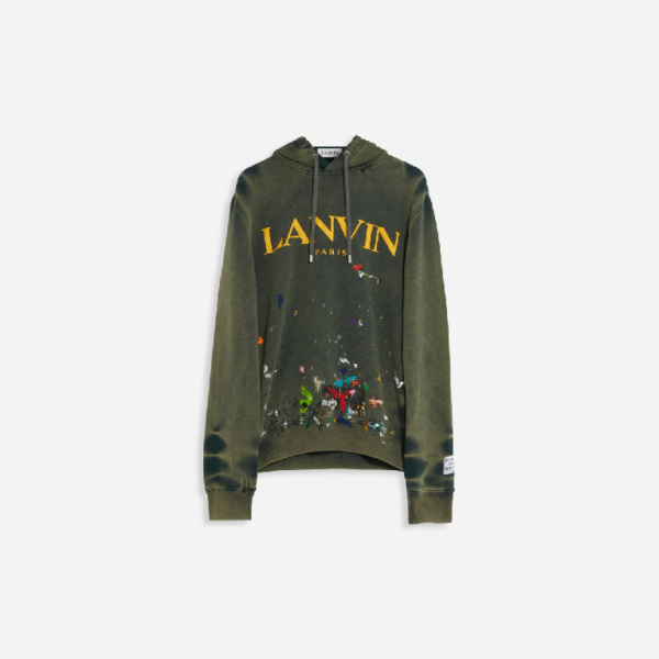 Lanvin x Gallery Department Logo Hoodie With A Worn Effect And Paint Marks Green