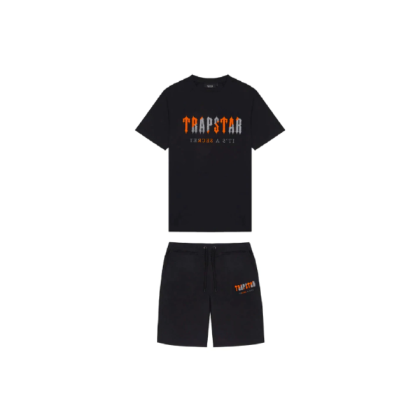 Trapstar Chenille Decoded Short Set - Black/Orange Revolution Edition