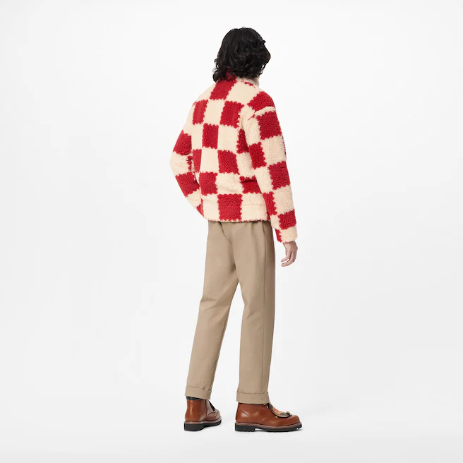 Louis Vuitton Jacquard Damier Fleece Blouson zip up sweater jacket garnet  red M