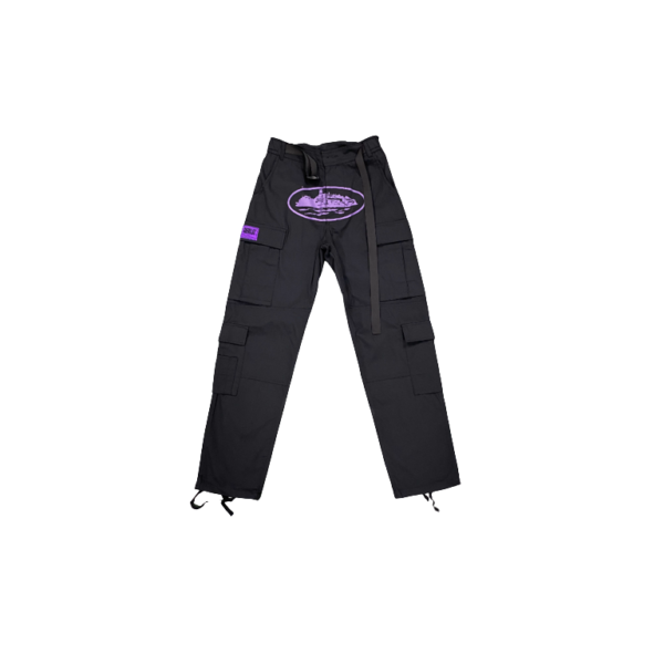 Corteiz Black Purple Logo Cargo