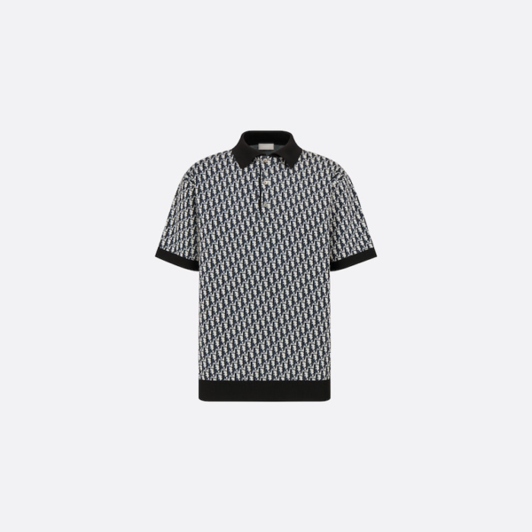 DIOR OBLIQUE POLO SHIRT Beige, Blue and Black Cotton Jacquard