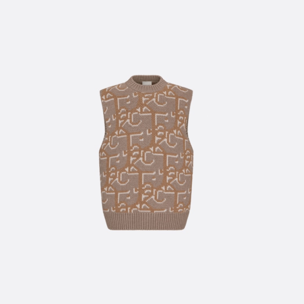 OVERSIZED CACTUS JACK DIOR SLEEVELESS SWEATER Beige and Brown Cashmere Jacquard