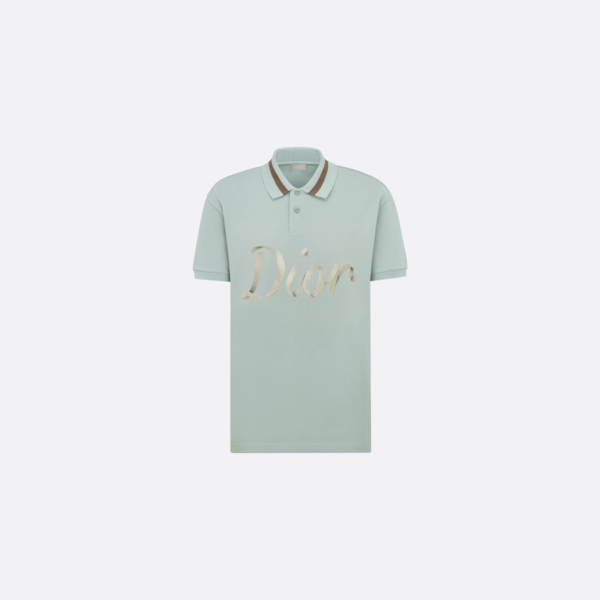 RELAXED DIOR POLO SHIRT Light Green Cotton Piqué