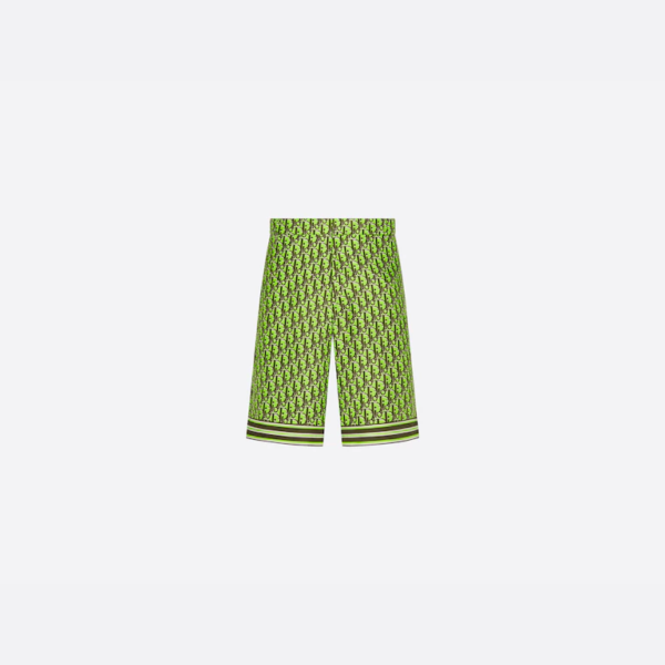 DIOR OBLIQUE PIXEL BERMUDA SHORTS Fluorescent Green and Khaki Silk Twill