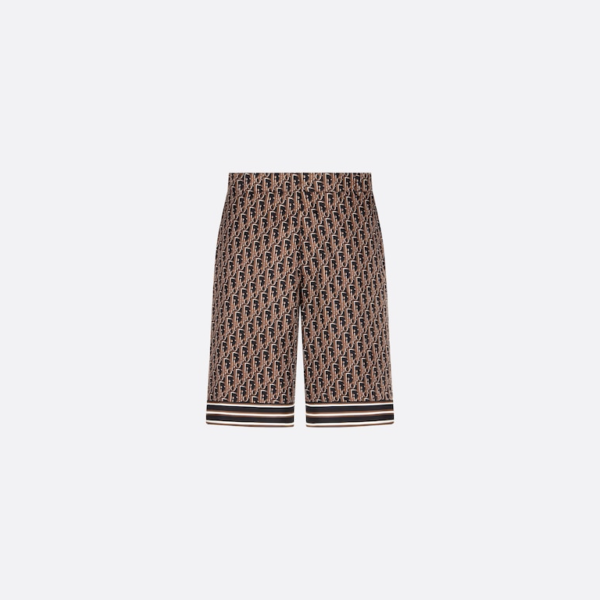 DIOR OBLIQUE PIXEL BERMUDA SHORTS Deep Blue and Brown Silk Twill