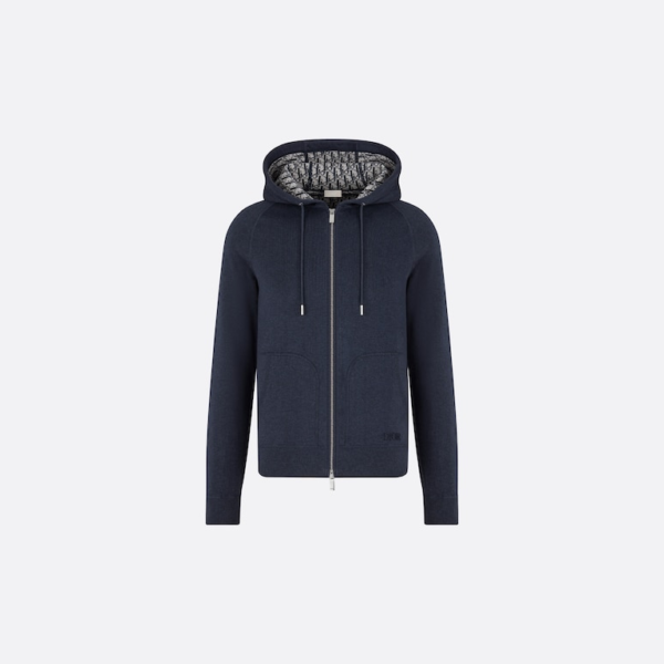 HOODED SWEATSHIRT Navy Blue Cotton Knit and Cashmere