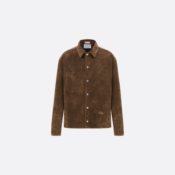 OVERSIZED CACTUS JACK DIOR OVERSHIRT Mocha Brown Flocked Technical Cotton Denim